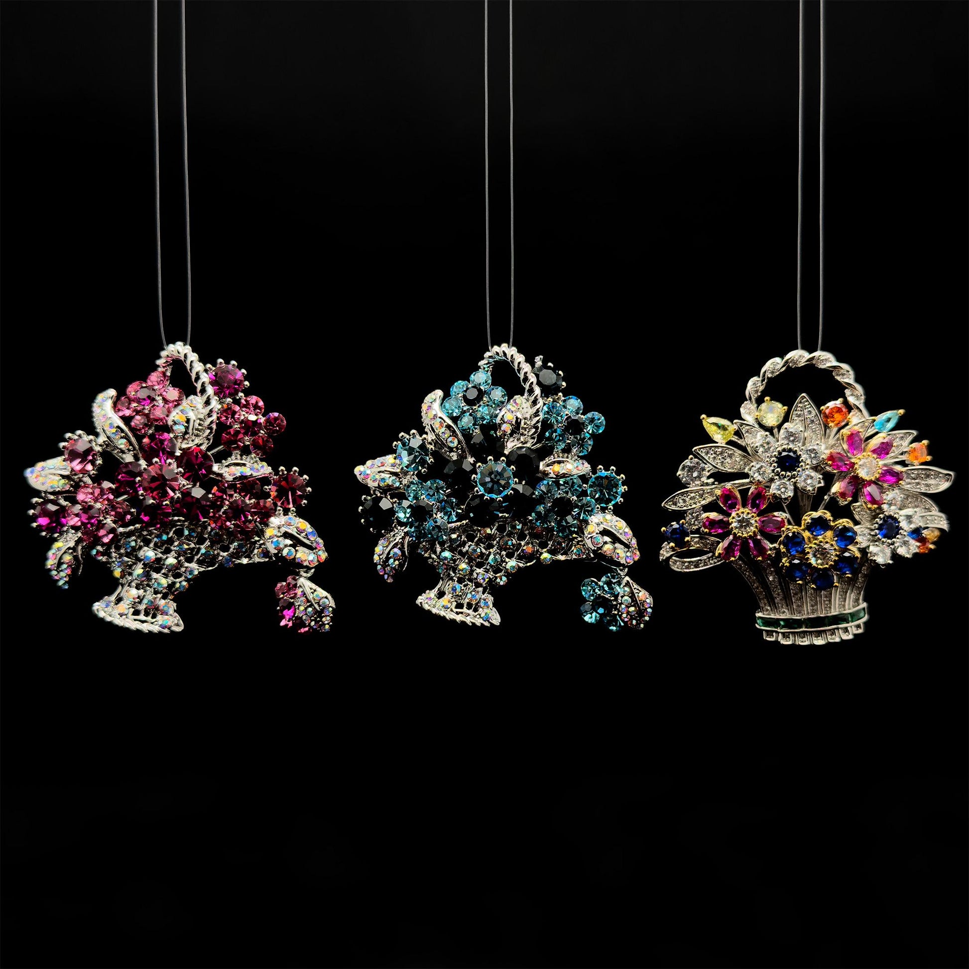 Zircon Floral Basket Brooch Copper Crystal Brooch for Women