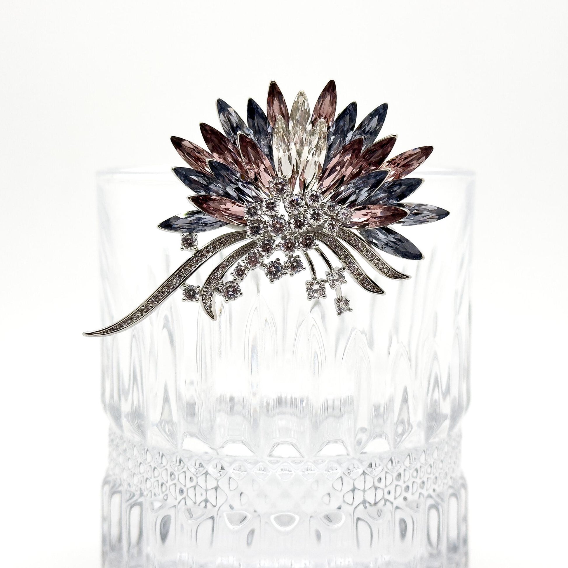 French Retro Crystal Flower Brooch with Austrian Crystal Accents