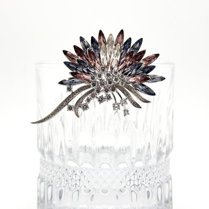 French Retro Crystal Flower Brooch with Austrian Crystal Accents
