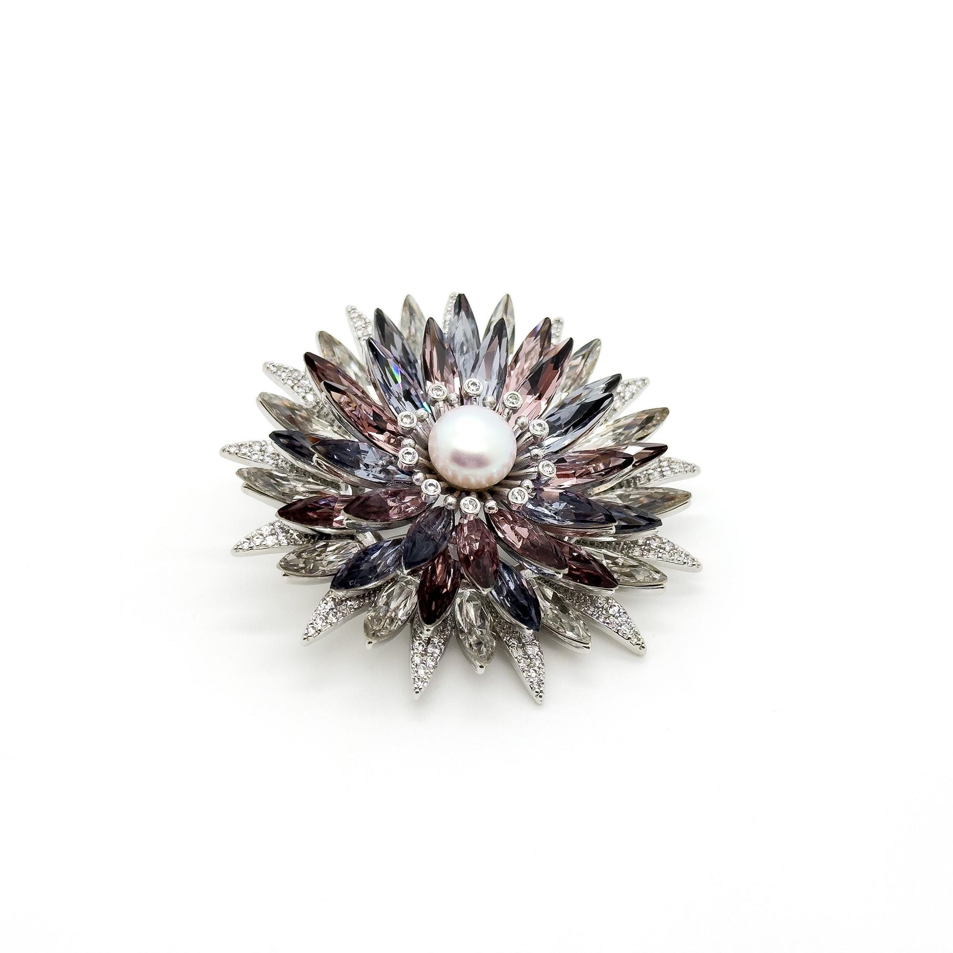 French Retro Crystal Flower Brooch with Austrian Crystal Accents