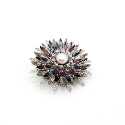 French Retro Crystal Flower Brooch with Austrian Crystal Accents