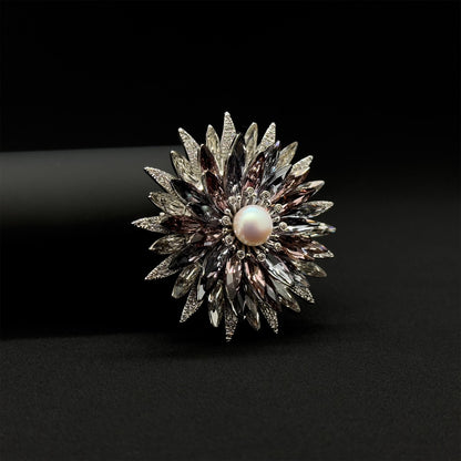 French Retro Crystal Flower Brooch with Austrian Crystal Accents