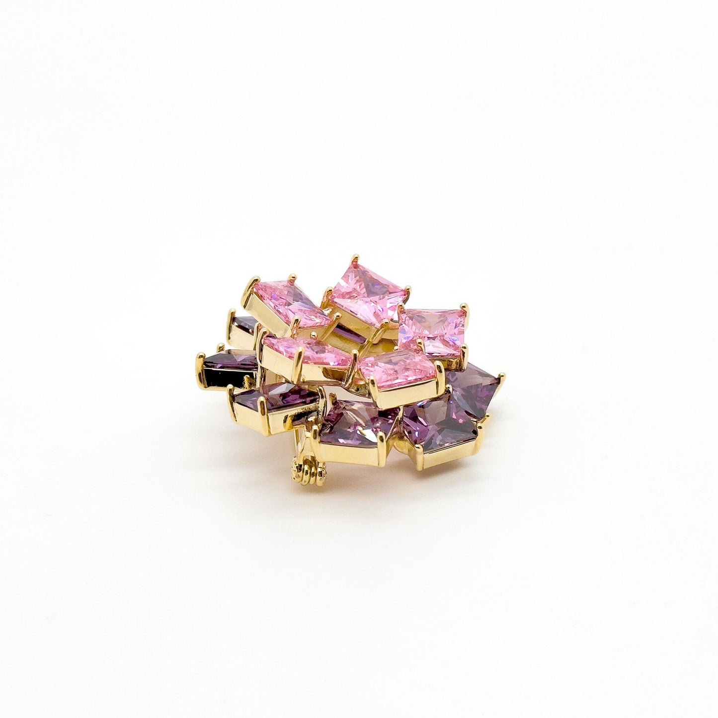 French Pink Ice Cube Brooch with Sparkling Zircon Accent