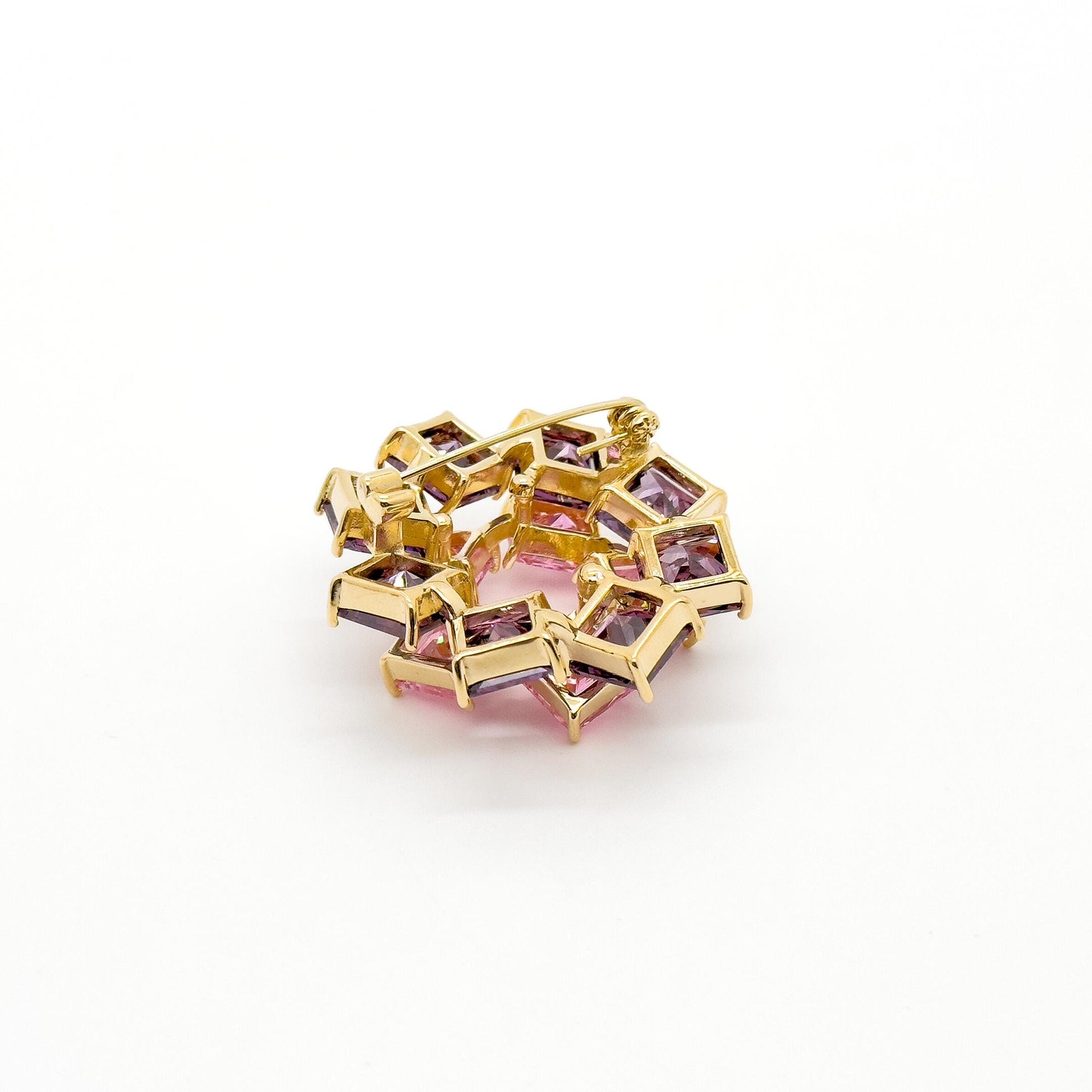 French Pink Ice Cube Brooch with Sparkling Zircon Accent