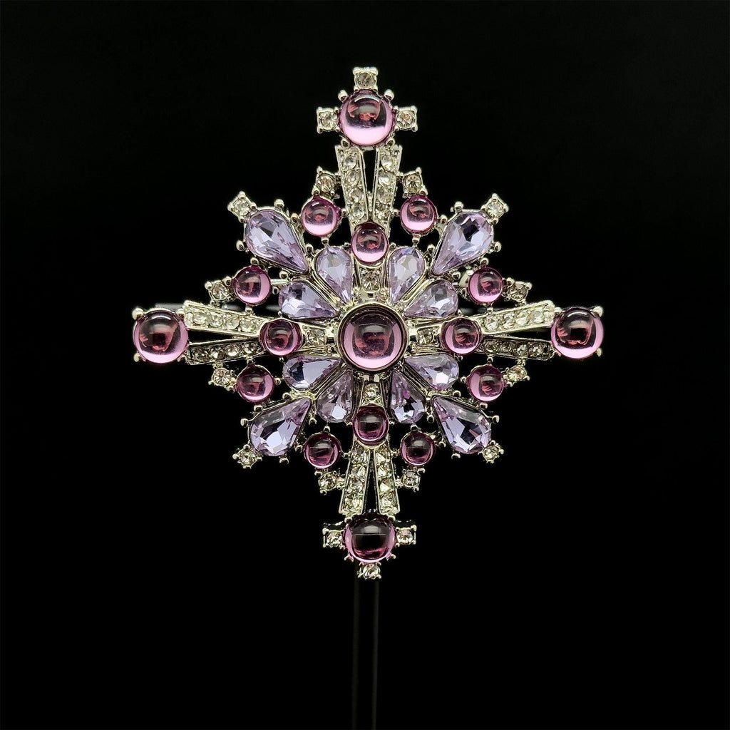 Vintage Art Deco Blue Crystal Cross Brooch, Copper Backing