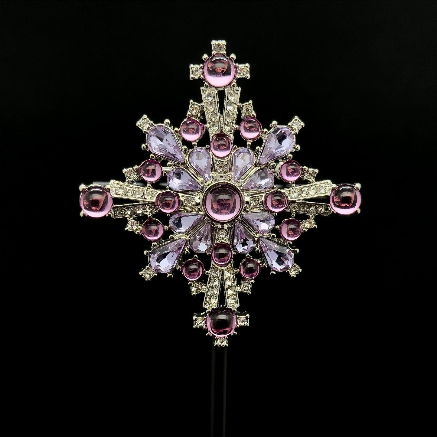 Vintage Art Deco Blue Crystal Cross Brooch, Copper Backing