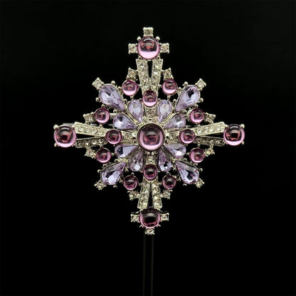 Vintage Art Deco Blue Crystal Cross Brooch, Copper Backing