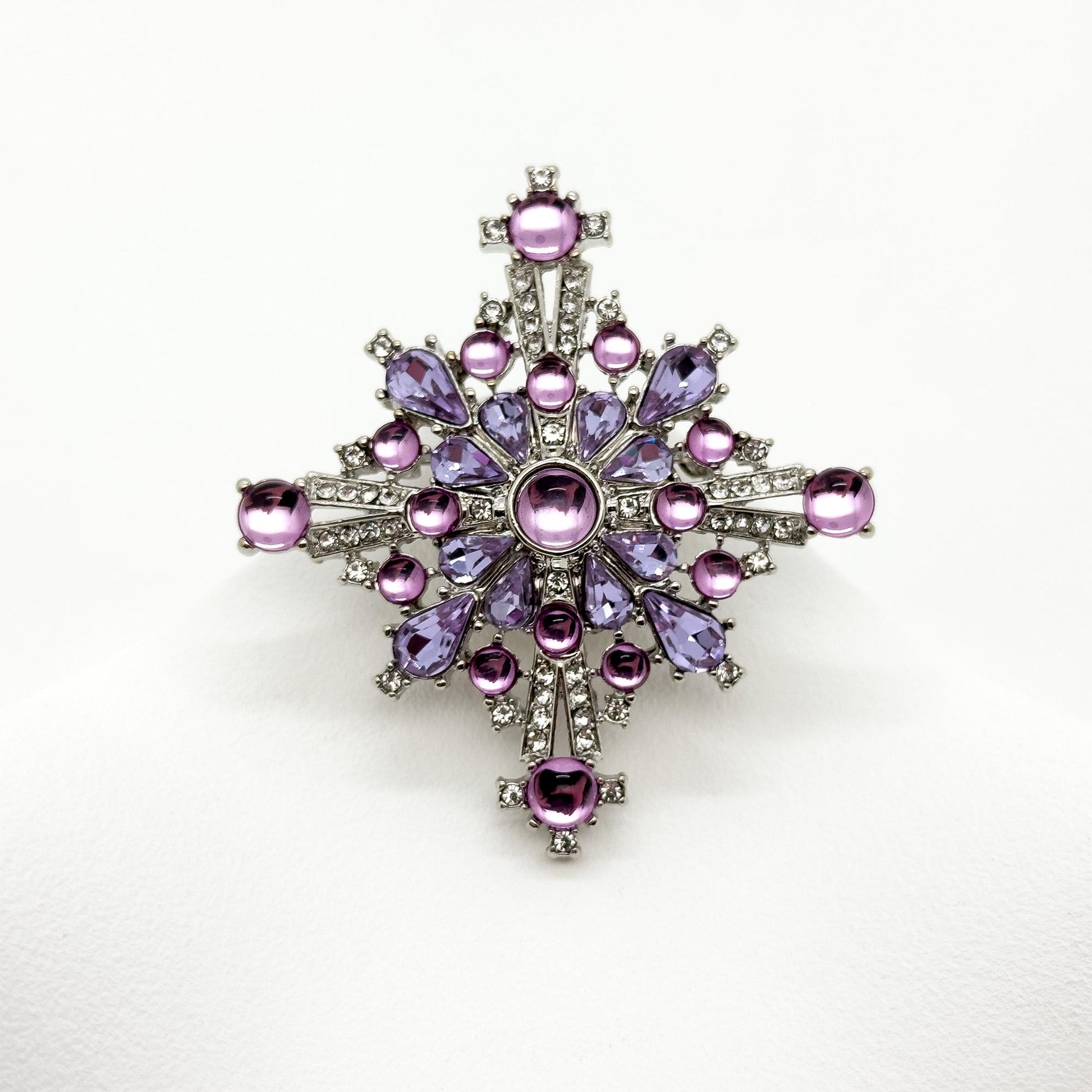 Vintage Art Deco Blue Crystal Cross Brooch, Copper Backing