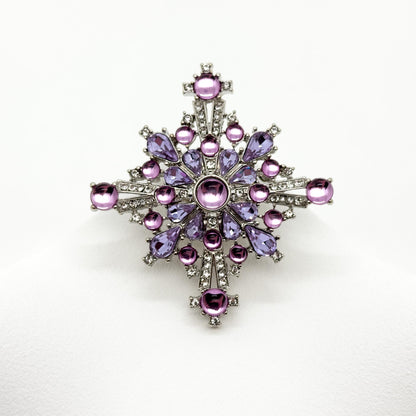 Vintage Art Deco Blue Crystal Cross Brooch, Copper Backing