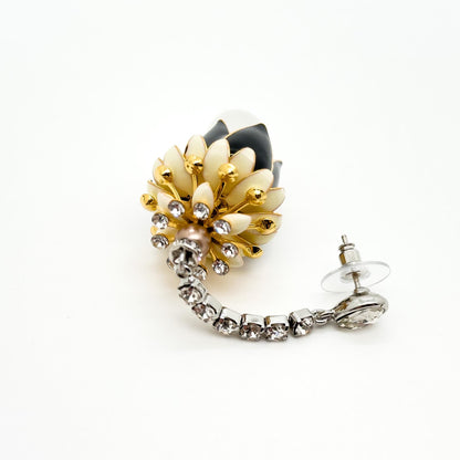 Art Deco Vintage Pearl Rhinestone Flower Drop Earrings, Long Fringe