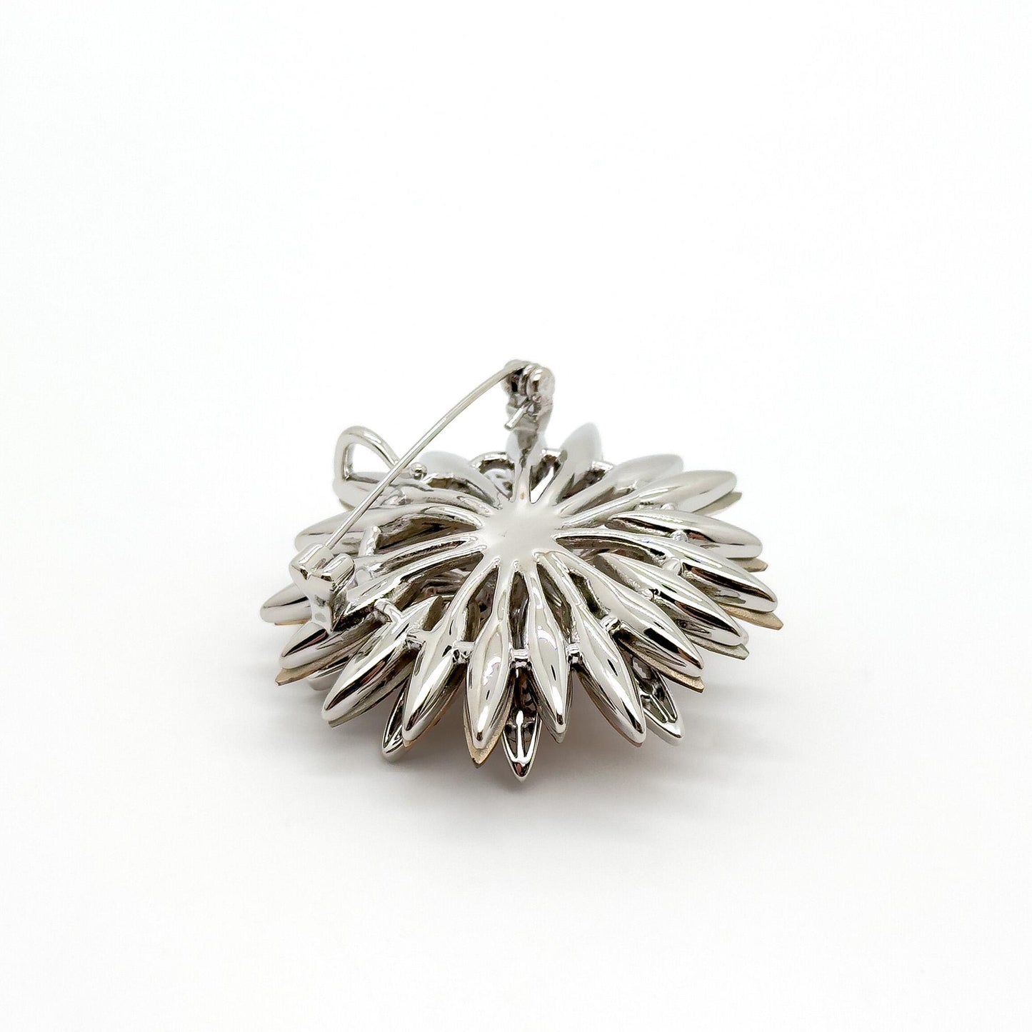 Art Deco Sunflower Crystal Brooch – 3D Vintage Copper Pin