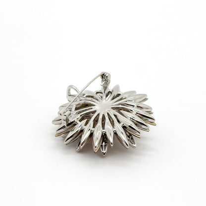 Art Deco Sunflower Crystal Brooch – 3D Vintage Copper Pin