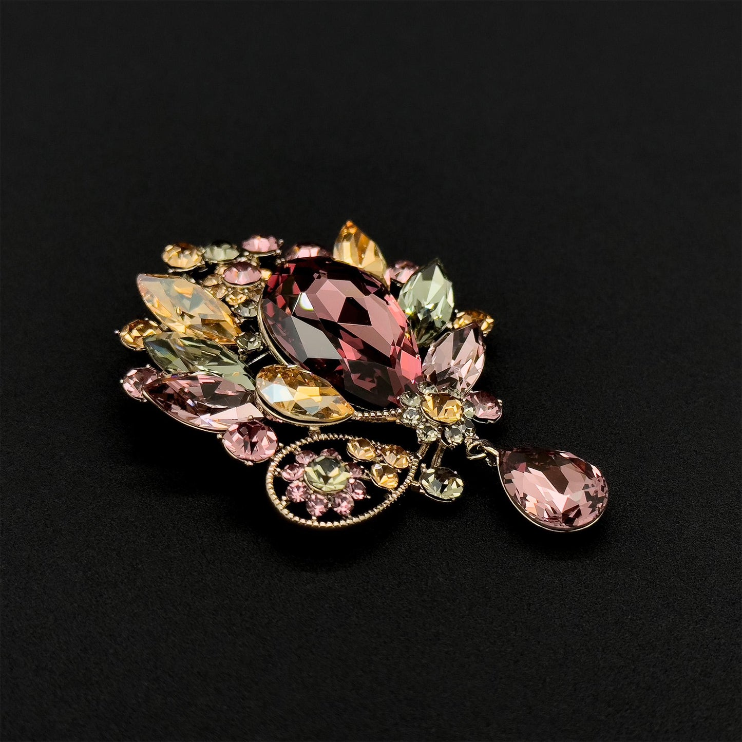 Vintage Art Deco Crystal Brooch Copper Zircon Austrian Crystal Pin