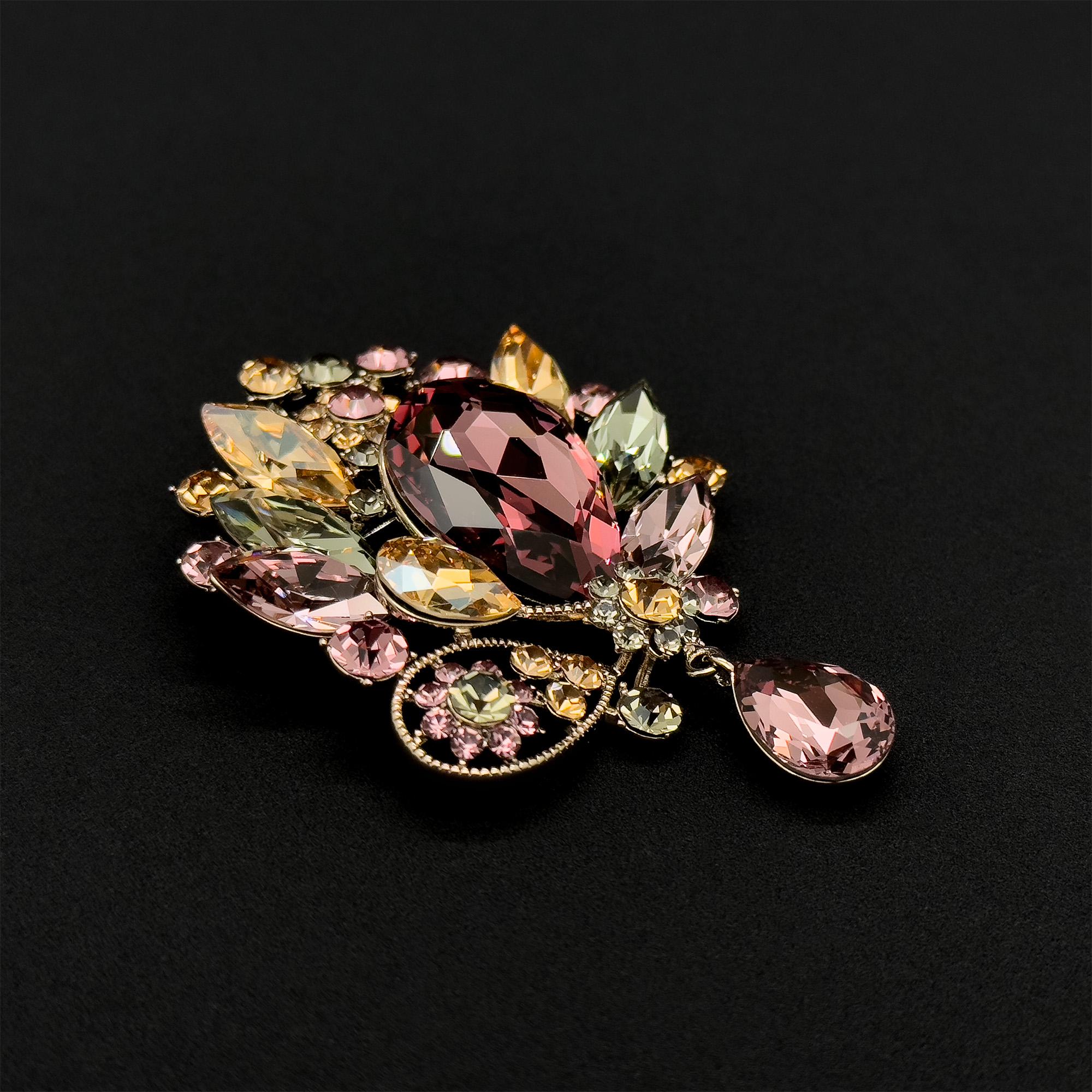 Vintage Art Deco Crystal Brooch Copper Zircon Austrian Crystal Pin