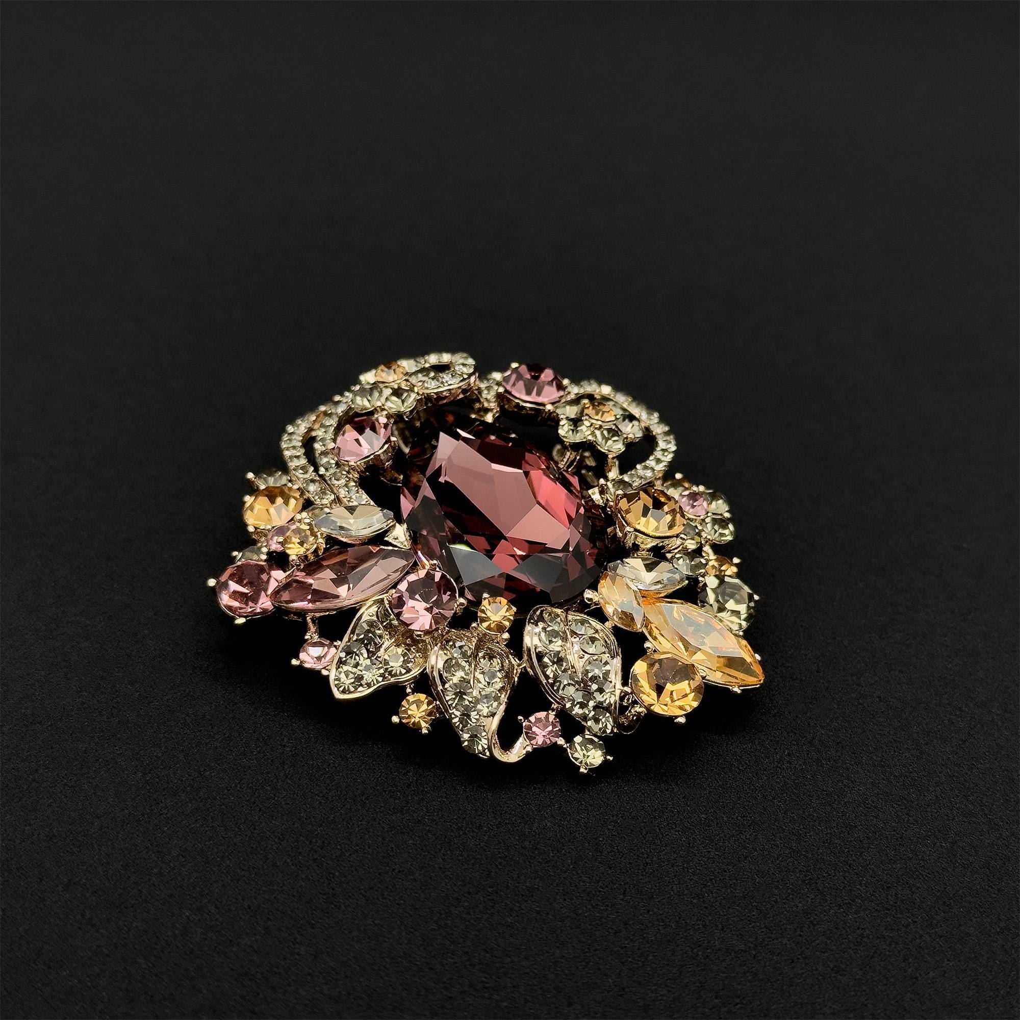 Vintage Art Deco Crystal Brooch Copper Zircon Austrian Crystal Pin