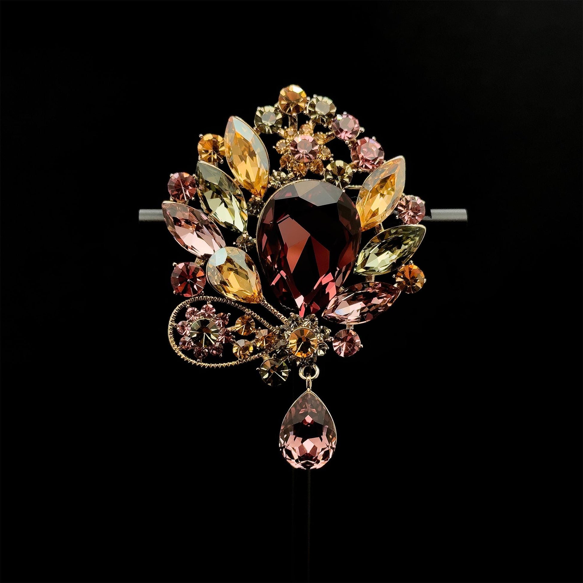 Vintage Art Deco Crystal Brooch Copper Zircon Austrian Crystal Pin