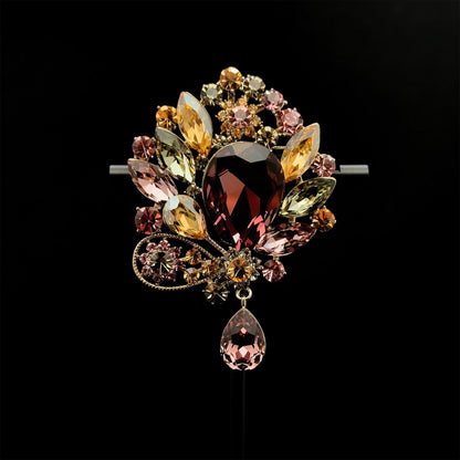 Vintage Art Deco Crystal Brooch Copper Zircon Austrian Crystal Pin