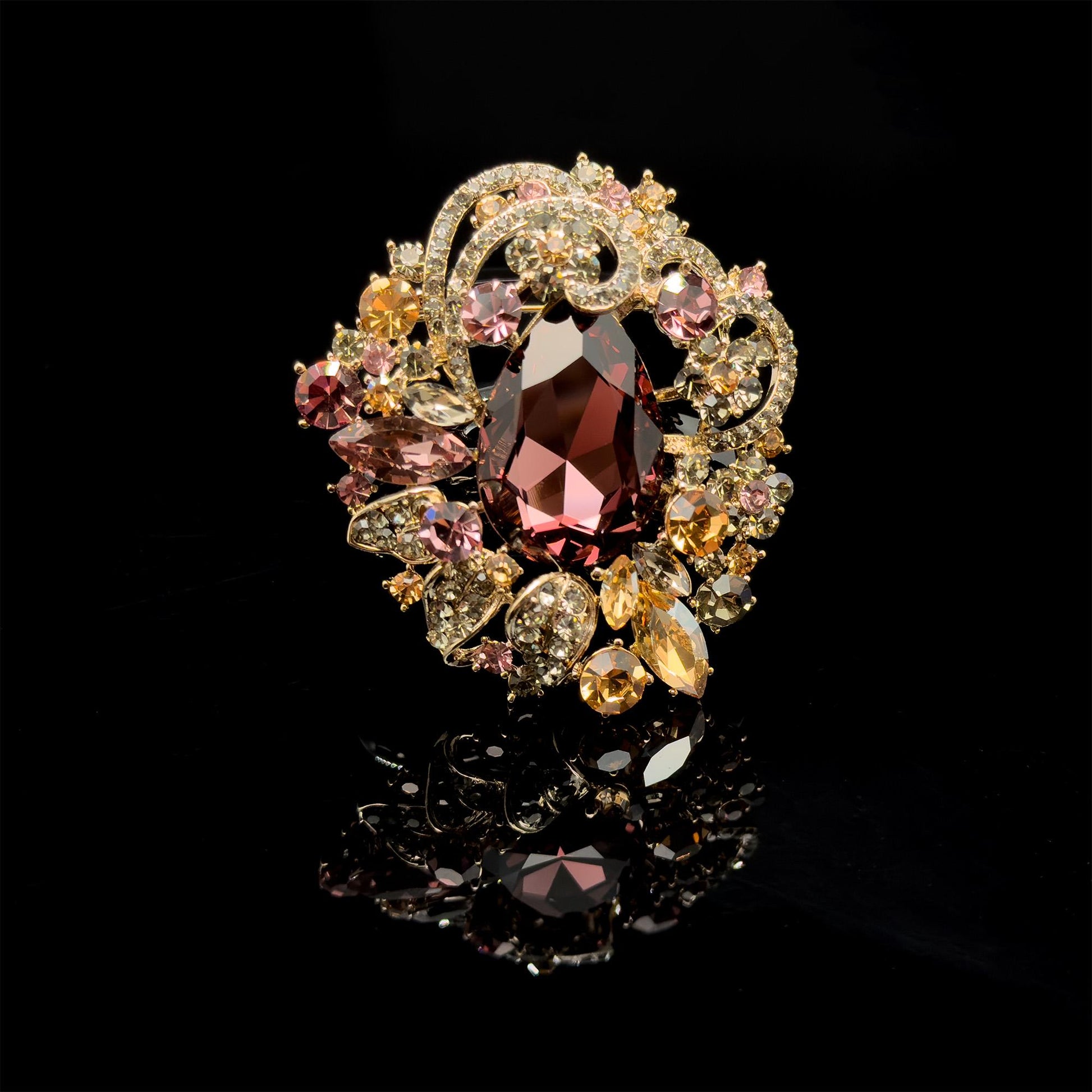 Vintage Art Deco Crystal Brooch Copper Zircon Austrian Crystal Pin