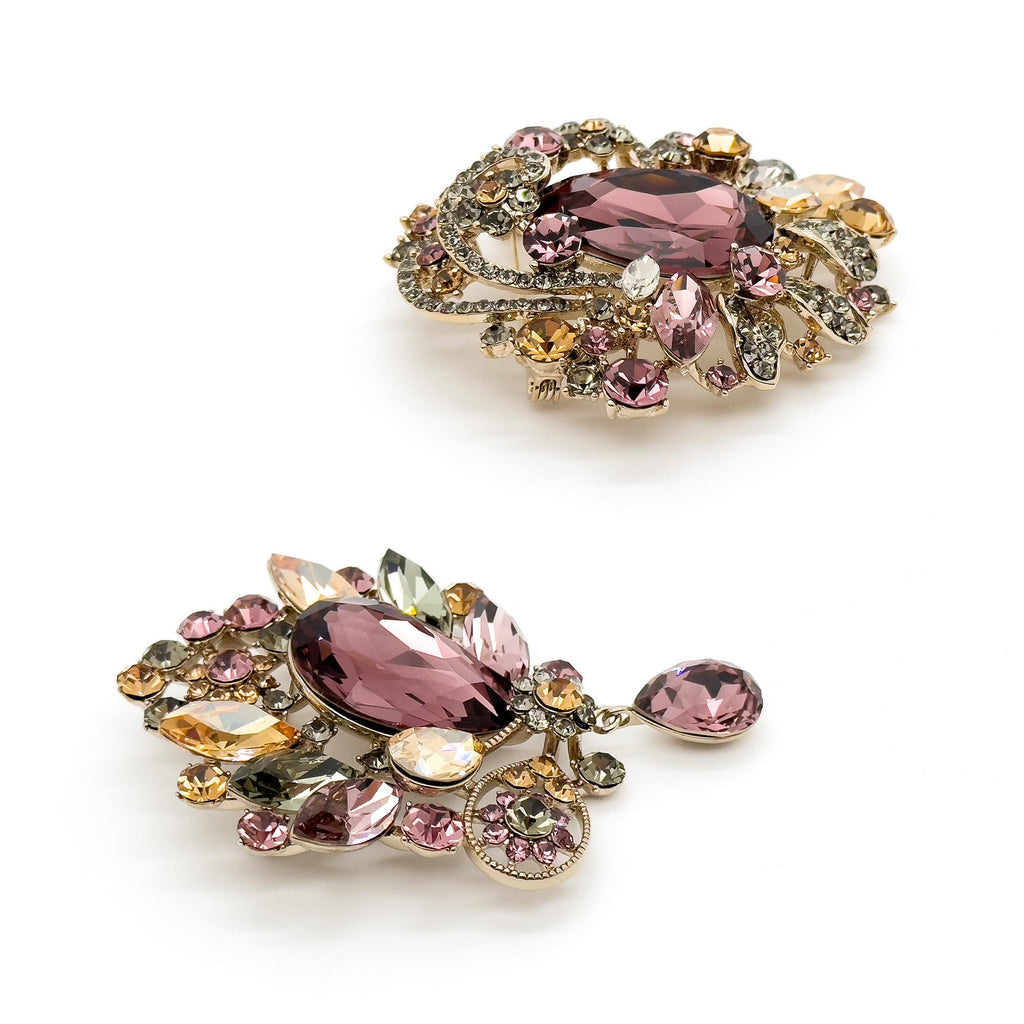 Vintage Art Deco Crystal Brooch Copper Zircon Austrian Crystal Pin