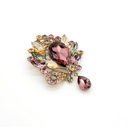 Vintage Art Deco Crystal Brooch Copper Zircon Austrian Crystal Pin