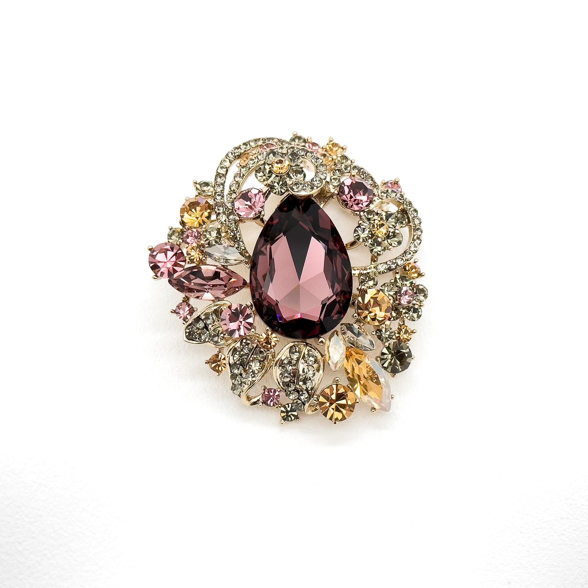 Vintage Art Deco Crystal Brooch Copper Zircon Austrian Crystal Pin