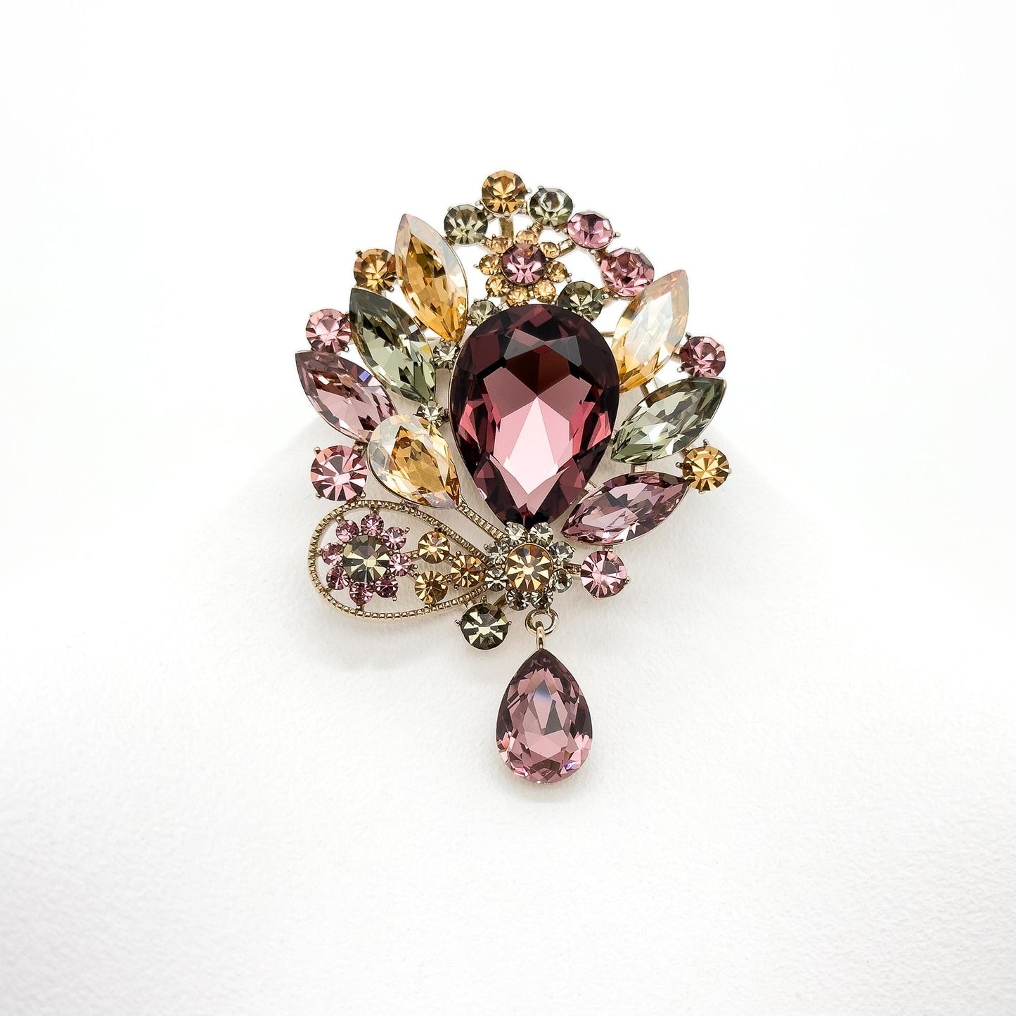 Vintage Art Deco Crystal Brooch Copper Zircon Austrian Crystal Pin