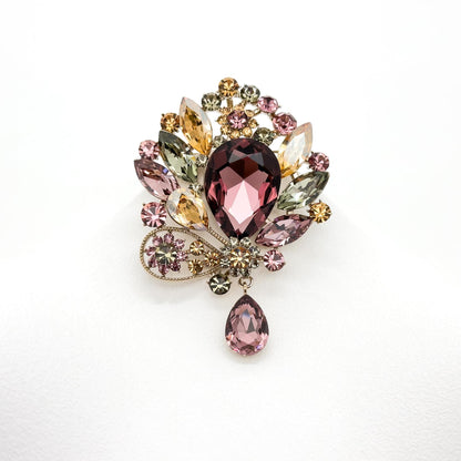 Vintage Art Deco Crystal Brooch Copper Zircon Austrian Crystal Pin