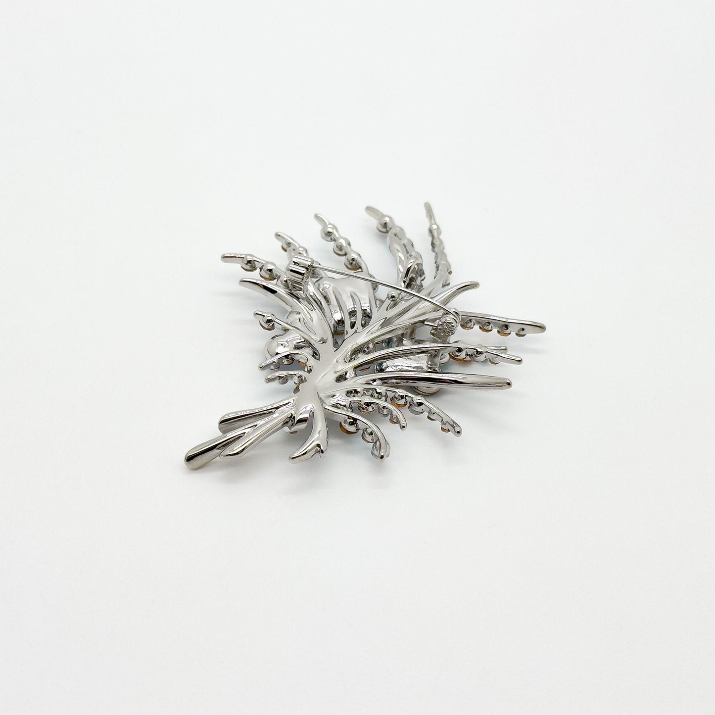 Art Deco Floral Bouquet Brooch Copper Zircon Crystal Pin