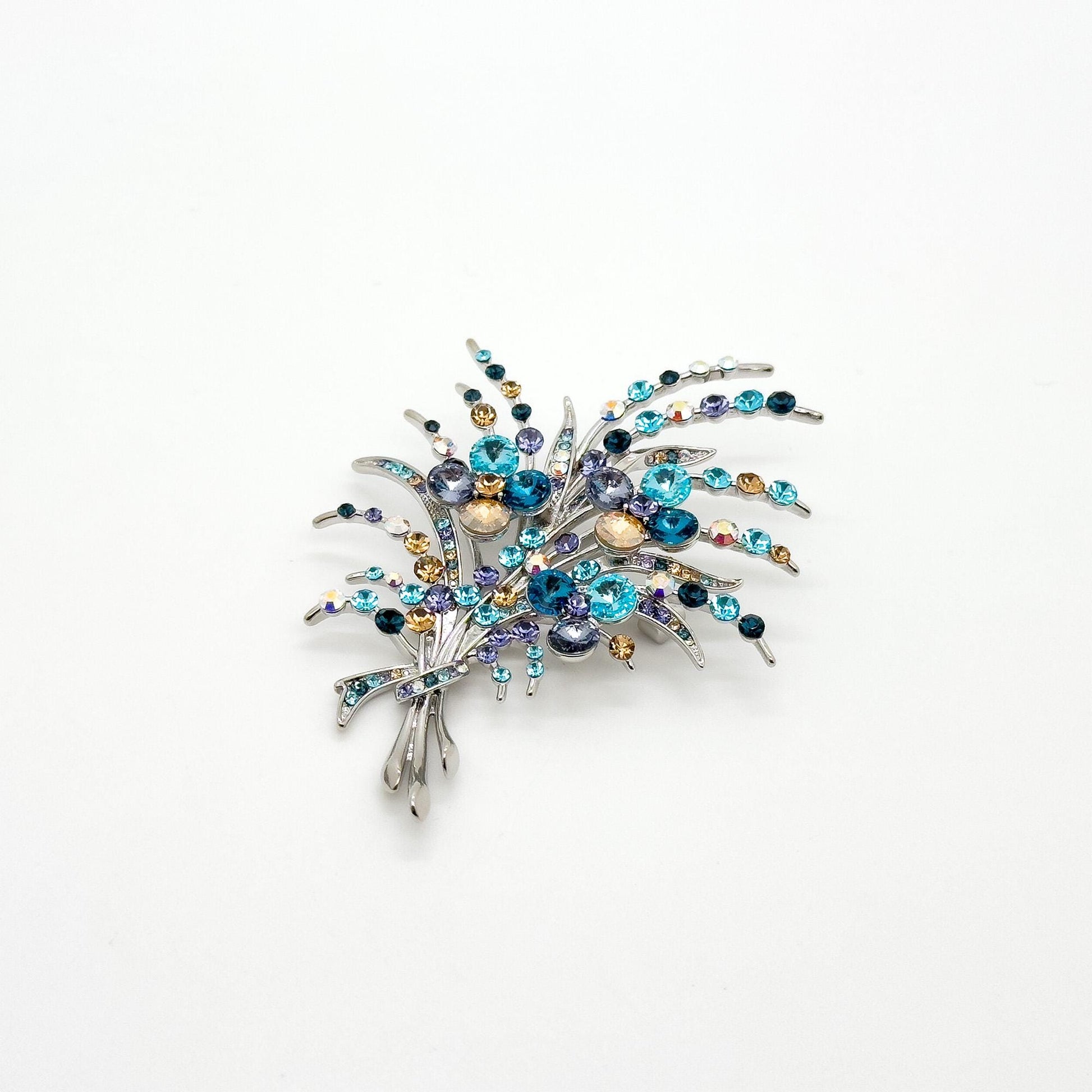 Art Deco Floral Bouquet Brooch Copper Zircon Crystal Pin