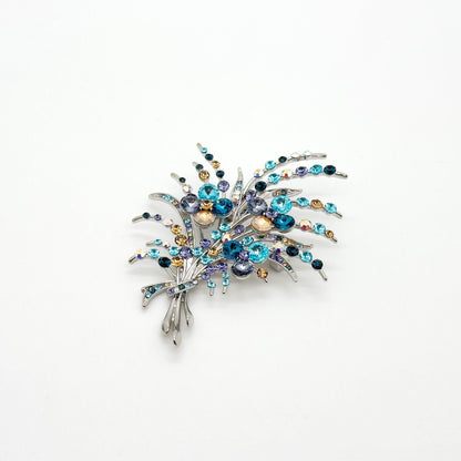Art Deco Floral Bouquet Brooch Copper Zircon Crystal Pin