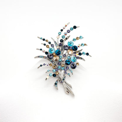 Art Deco Floral Bouquet Brooch Copper Zircon Crystal Pin