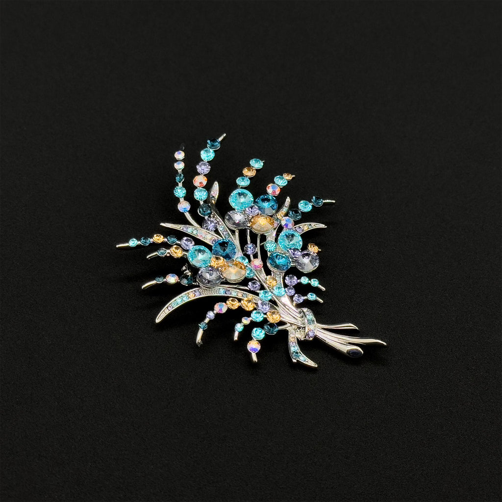 Art Deco Floral Bouquet Brooch Copper Zircon Crystal Pin