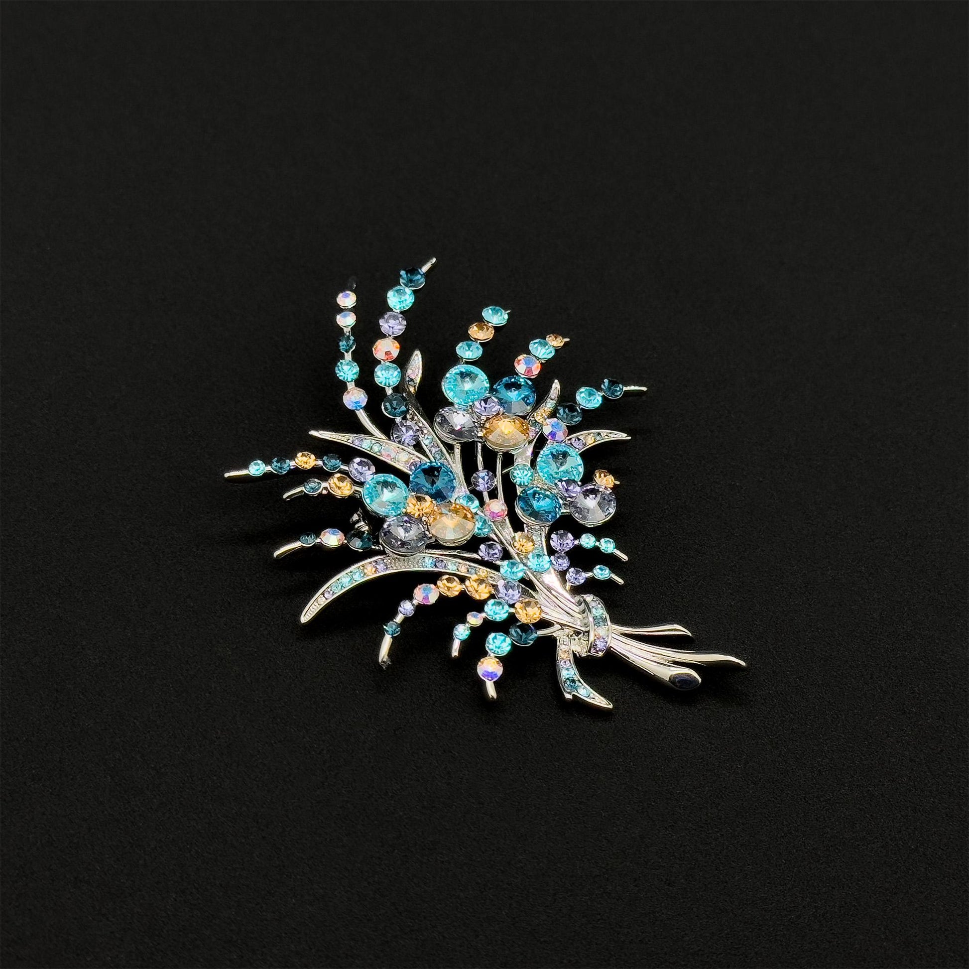 Art Deco Floral Bouquet Brooch Copper Zircon Crystal Pin