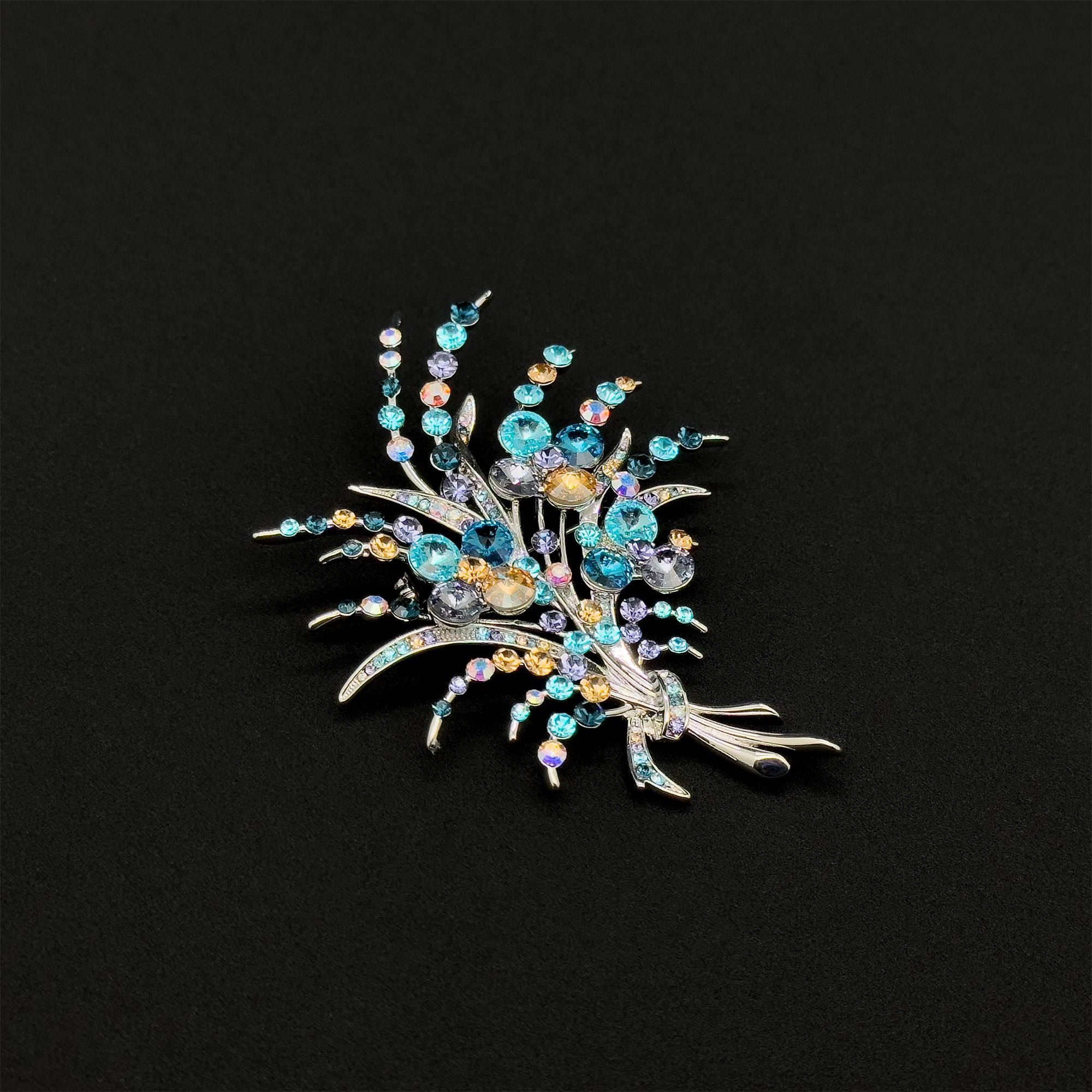 Art Deco Floral Bouquet Brooch Copper Zircon Crystal Pin