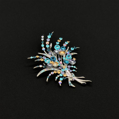 Art Deco Floral Bouquet Brooch Copper Zircon Crystal Pin