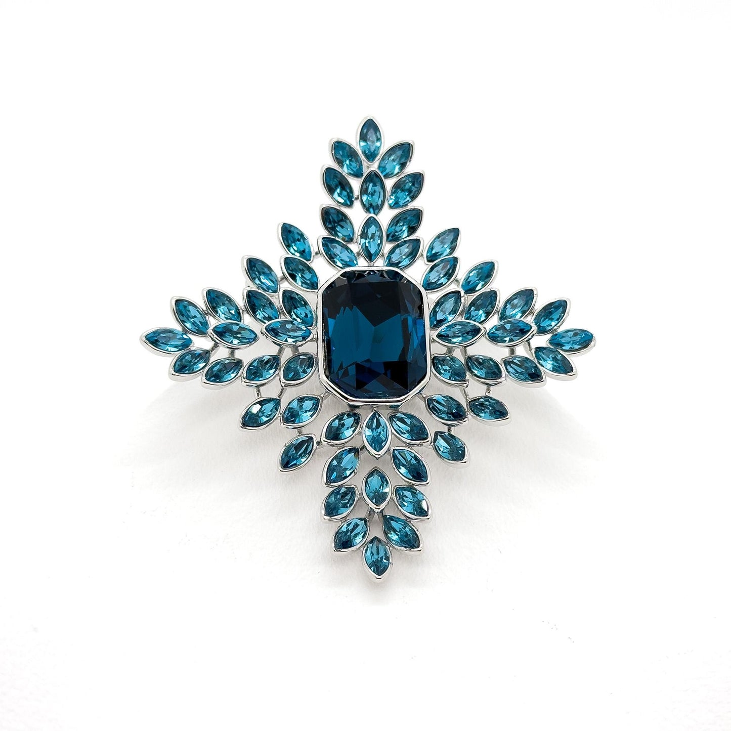 Art Deco Vintage Leaf Brooch Blue Crystal Copper Statement Pin