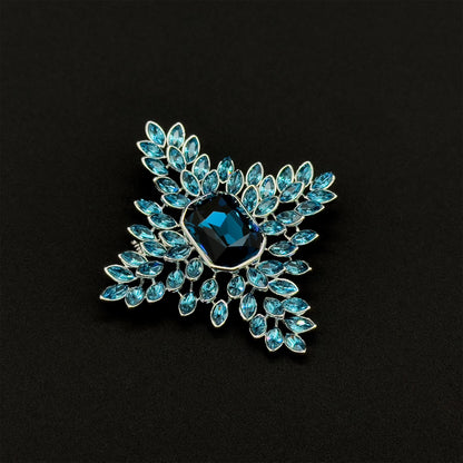 Art Deco Vintage Leaf Brooch Blue Crystal Copper Statement Pin