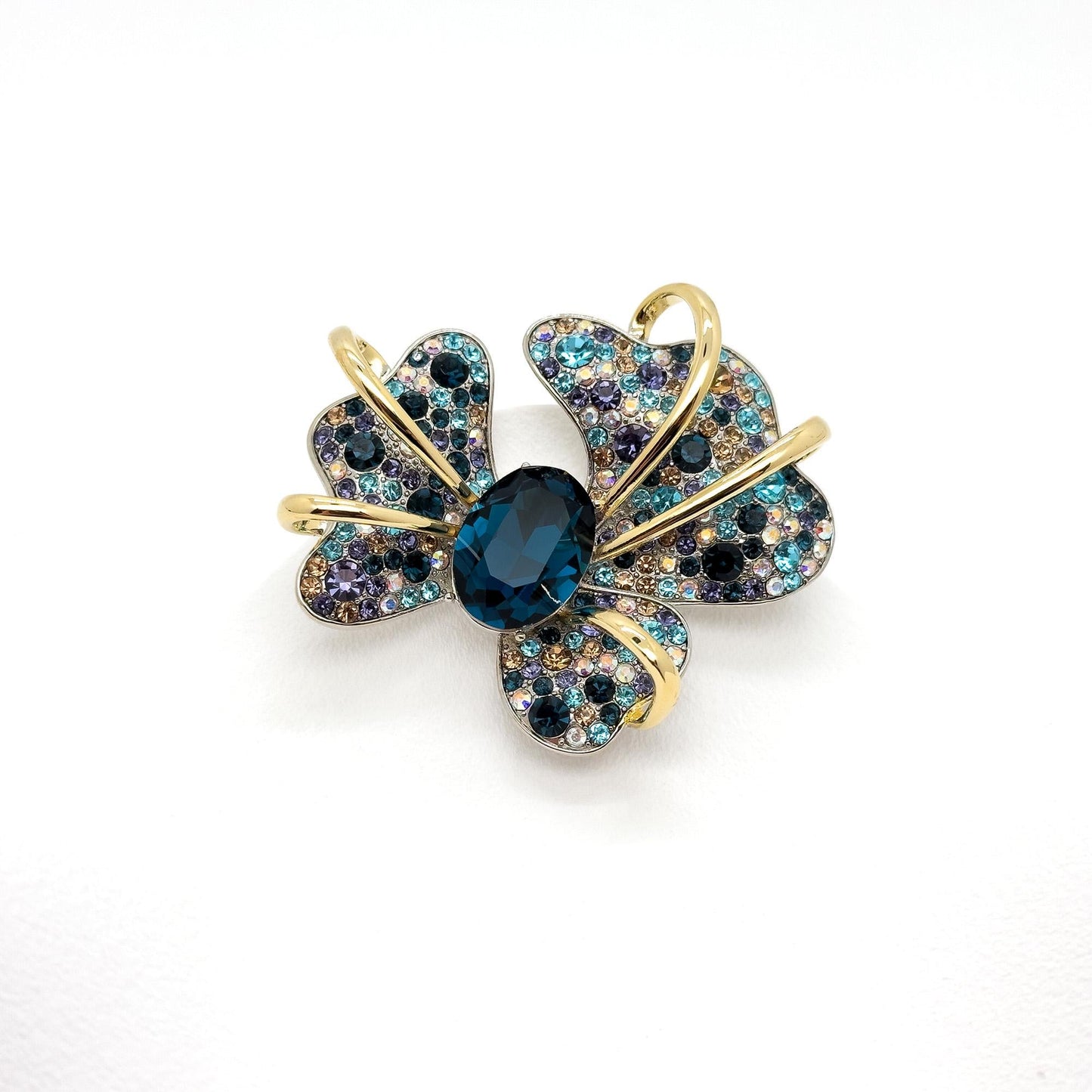 Vintage Art Deco Iris Brooch Copper Zircon Glass Court