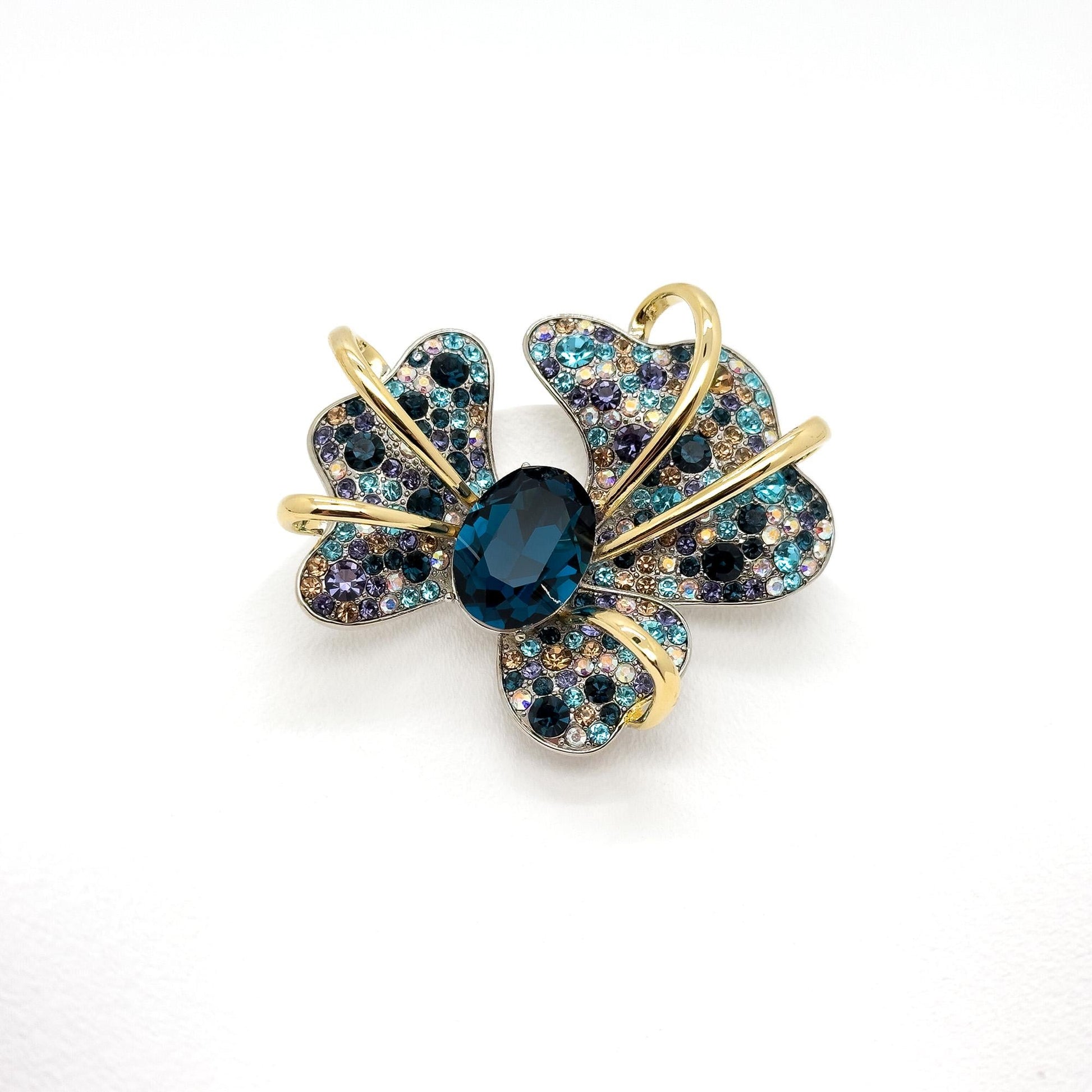 Vintage Art Deco Iris Brooch Copper Zircon Glass Court