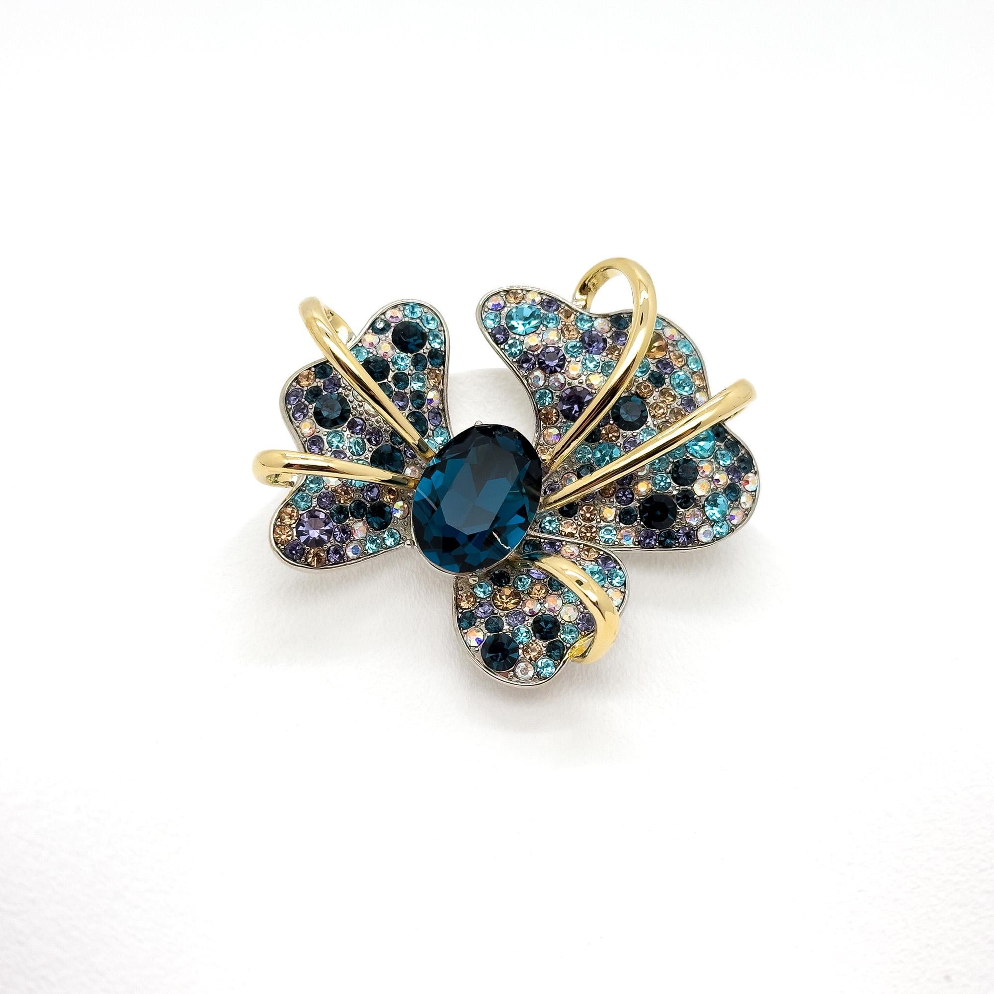 Vintage Art Deco Iris Brooch Copper Zircon Glass Court