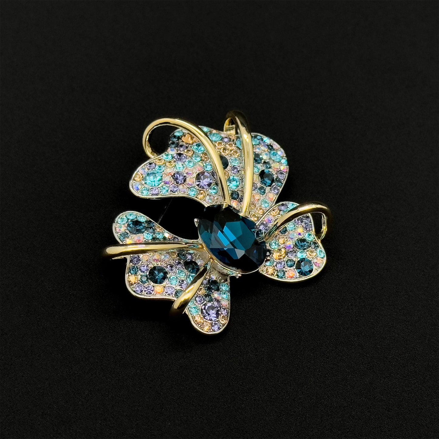 Vintage Art Deco Iris Brooch Copper Zircon Glass Court