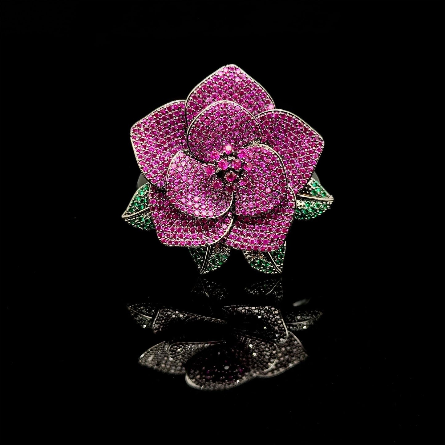 Art Deco Rose Brooch 3D Flower Purple Zircon Copper Brooch