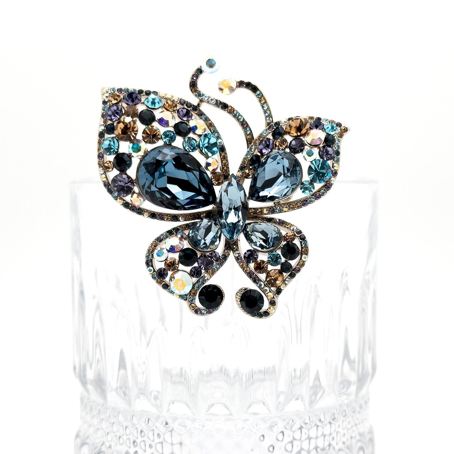 French Vintage Baroque Butterfly Brooch with Austrian Crystal Accents