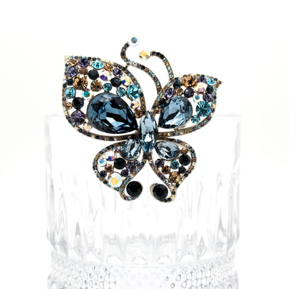 French Vintage Baroque Butterfly Brooch with Austrian Crystal Accents