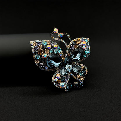 French Vintage Baroque Butterfly Brooch with Austrian Crystal Accents