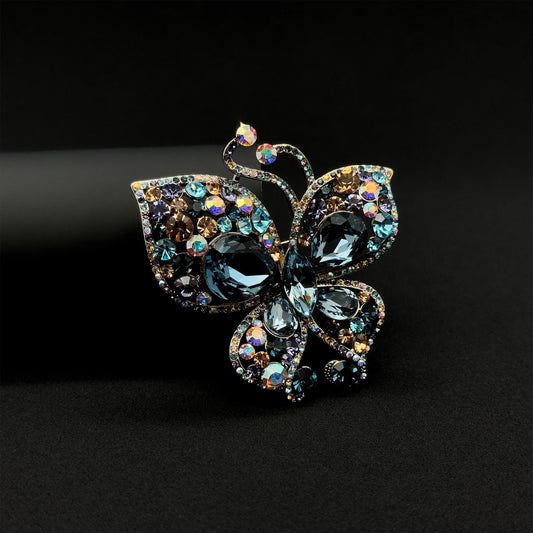 French Vintage Baroque Butterfly Brooch with Austrian Crystal Accents