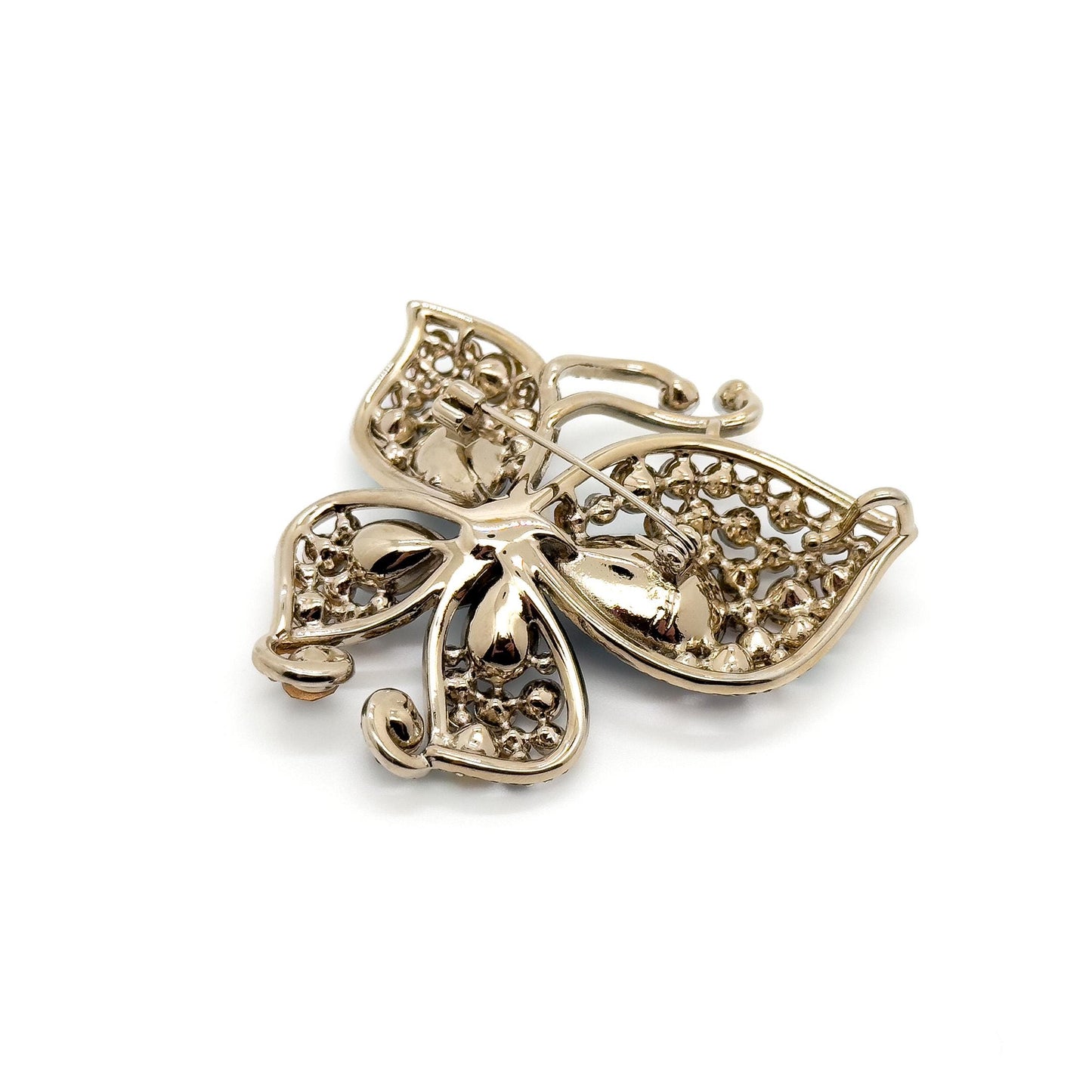 French Vintage Baroque Butterfly Brooch with Austrian Crystal Accents