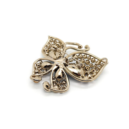 French Vintage Baroque Butterfly Brooch with Austrian Crystal Accents