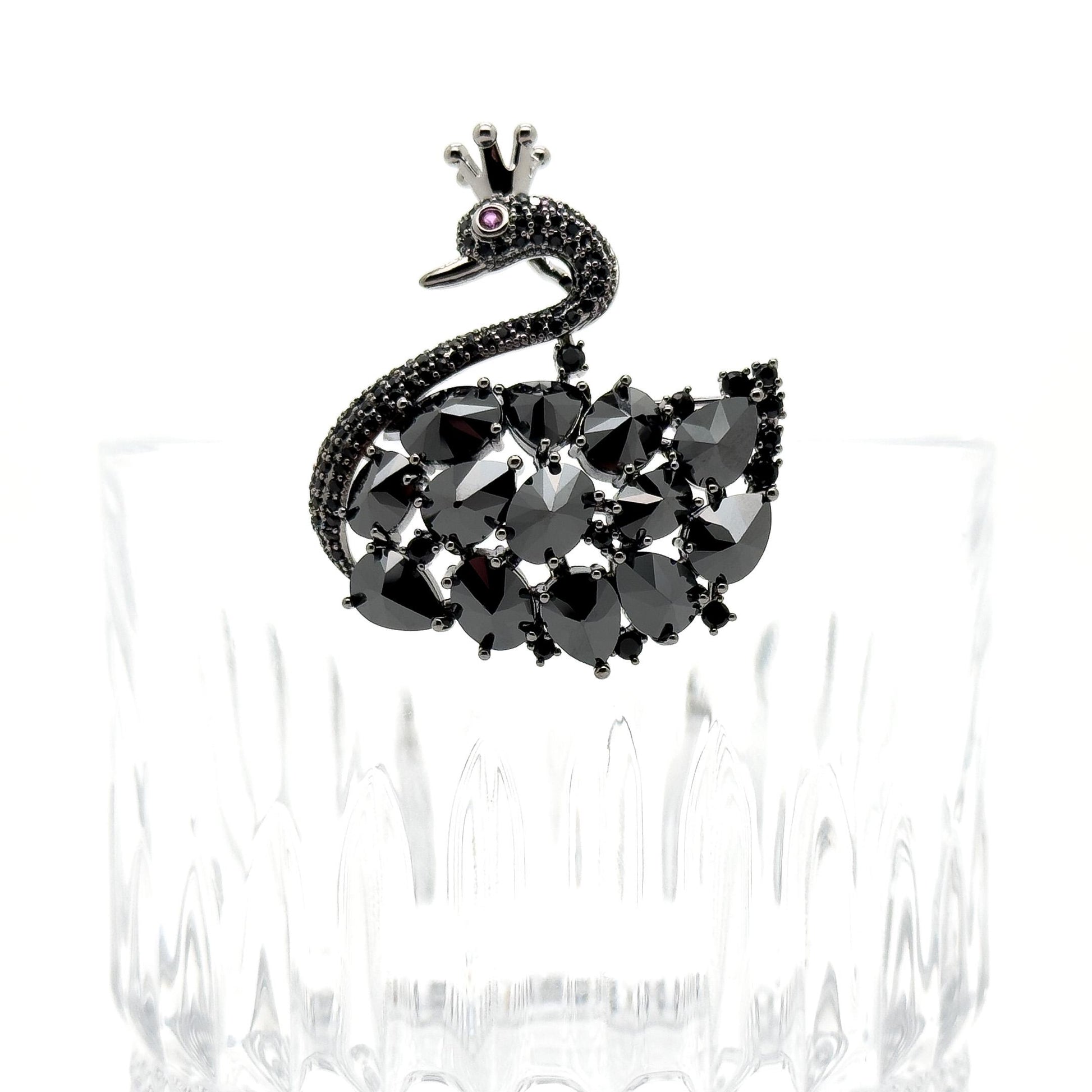 Handcrafted Black Swan Zircon Brooch Copper Mini Fashion Pin