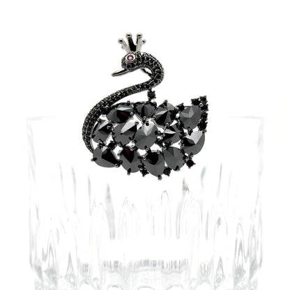 Handcrafted Black Swan Zircon Brooch Copper Mini Fashion Pin